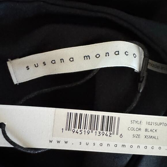 Susana Monaco Crewneck Cropped Long Sleeve Top Black NWT Size XS - Picture 6 of 8